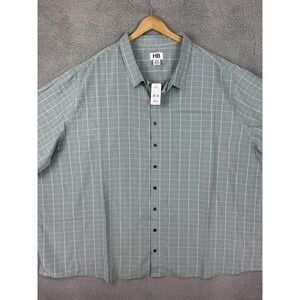 HB Shirt Men 6XLT Green Short Sleeve Button Up Plaid Grid Check Big Tall DXL New